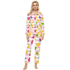 Tropical-fruits-berries-seamless-pattern Womens  Long Sleeve Velvet Pocket Pajamas Set by Salman4z