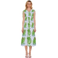 Cute-green-frogs-seamless-pattern V-neck Drawstring Shoulder Sleeveless Maxi Dress by Salman4z