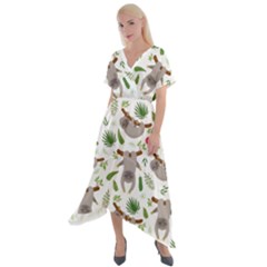 Seamless-pattern-with-cute-sloths Cross Front Sharkbite Hem Maxi Dress by Salman4z