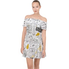 Doodle-seamless-pattern-with-autumn-elements Off Shoulder Chiffon Dress by Salman4z