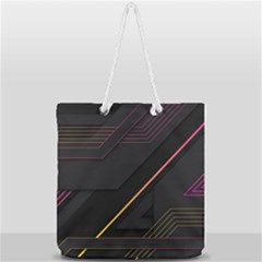 Gradient-geometric-shapes-dark-background Full Print Rope Handle Tote (large) by Salman4z