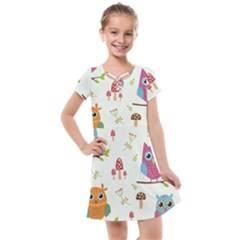 Forest-seamless-pattern-with-cute-owls Kids  Cross Web Dress by Salman4z