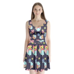 Owl-stars-pattern-background Split Back Mini Dress  by Salman4z