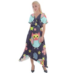 Owl-stars-pattern-background Cross Front Sharkbite Hem Maxi Dress by Salman4z