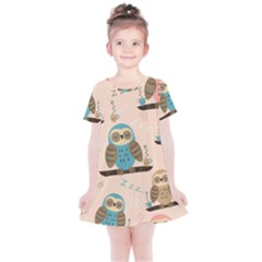 Seamless-pattern-owls-dream-cute-style-pajama-fabric Kids  Simple Cotton Dress by Salman4z