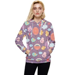 Cute-seamless-pattern-with-doodle-birds-balloons Women s Lightweight Drawstring Hoodie by Salman4z