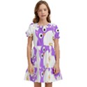 Purple-owl-pattern-background Kids  Puff Sleeved Dress View1