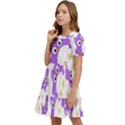 Purple-owl-pattern-background Kids  Puff Sleeved Dress View3