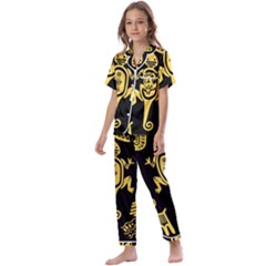 Mexican-culture-golden-tribal-icons Kids  Satin Short Sleeve Pajamas Set by Salman4z