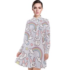 Seamless-pattern-with-cute-rabbit-character Long Sleeve Chiffon Shirt Dress by Salman4z