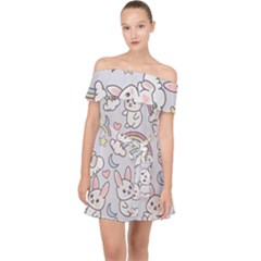 Seamless-pattern-with-cute-rabbit-character Off Shoulder Chiffon Dress by Salman4z