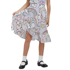 Seamless-pattern-with-cute-rabbit-character Kids  Ruffle Flared Wrap Midi Skirt by Salman4z