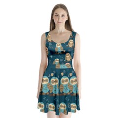 Seamless-pattern-owls-dreaming Split Back Mini Dress  by Salman4z