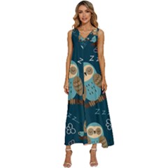 Seamless-pattern-owls-dreaming V-neck Sleeveless Loose Fit Overalls by Salman4z