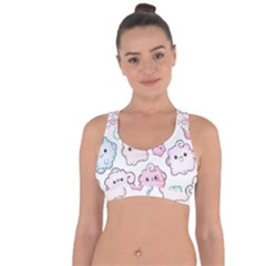 Cute-doodle-cartoon-seamless-pattern Cross String Back Sports Bra by Salman4z