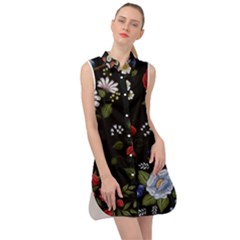 Floral-folk-fashion-ornamental-embroidery-pattern Sleeveless Shirt Dress by Salman4z