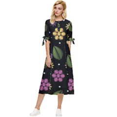 Embroidery-seamless-pattern-with-flowers Bow Sleeve Chiffon Midi Dress by Salman4z