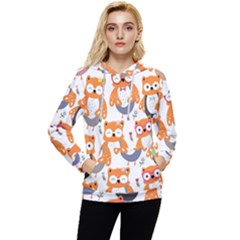 Cute-colorful-owl-cartoon-seamless-pattern Women s Lightweight Drawstring Hoodie by Salman4z