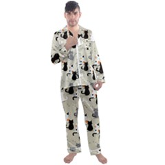 Cute-cat-seamless-pattern Men s Long Sleeve Satin Pajamas Set by Salman4z