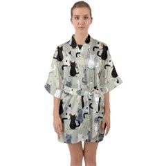 Cute-cat-seamless-pattern Half Sleeve Satin Kimono  by Salman4z