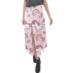 Cute-unicorn-rainbow-seamless-pattern-background Velour Split Maxi Skirt by Salman4z