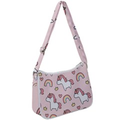 Cute-unicorn-rainbow-seamless-pattern-background Zip Up Shoulder Bag by Salman4z