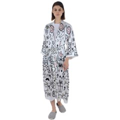 Big-collection-with-hand-drawn-objects-valentines-day Maxi Satin Kimono by Salman4z