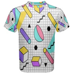 Tridimensional-pastel-shapes-background-memphis-style Men s Cotton Tee by Salman4z