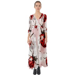 Ladybugs-pattern-texture-watercolor Button Up Boho Maxi Dress by Salman4z