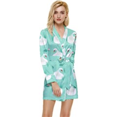 Elegant Swan Seamless Pattern Long Sleeve Satin Robe by pakminggu