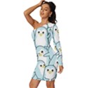 Penguins Pattern Long Sleeve One Shoulder Mini Dress View2