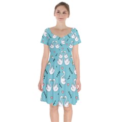 Elegant Swan Pattern Design Short Sleeve Bardot Dress by pakminggu