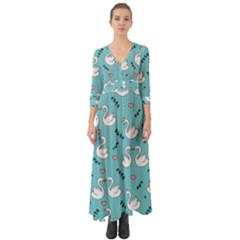 Elegant Swan Pattern Design Button Up Boho Maxi Dress by pakminggu