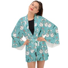 Elegant Swan Pattern Design Long Sleeve Kimono by pakminggu