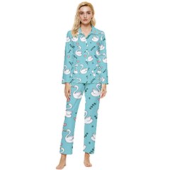 Elegant Swan Pattern Design Womens  Long Sleeve Velvet Pocket Pajamas Set by pakminggu