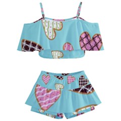 Seamless Pattern With Heart Shaped Cookies With Sugar Icing Kids  Off Shoulder Skirt Bikini by pakminggu