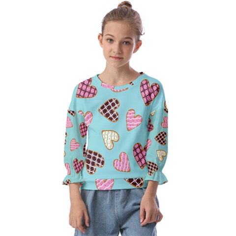 Seamless Pattern With Heart Shaped Cookies With Sugar Icing Kids  Cuff Sleeve Top by pakminggu