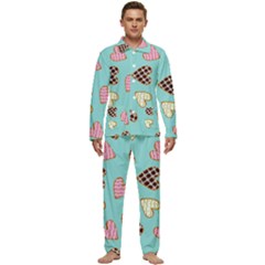 Seamless Pattern With Heart Shaped Cookies With Sugar Icing Men s Long Sleeve Velvet Pocket Pajamas Set by pakminggu