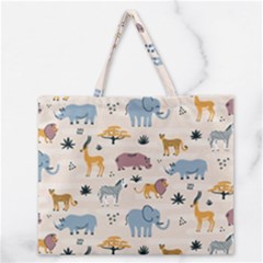 Wild Animals Seamless Pattern Zipper Large Tote Bag by pakminggu