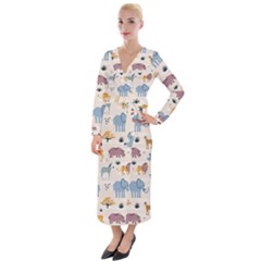 Wild Animals Seamless Pattern Velvet Maxi Wrap Dress by pakminggu