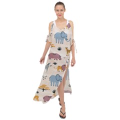 Wild Animals Seamless Pattern Maxi Chiffon Cover Up Dress by pakminggu