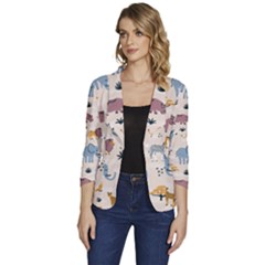 Wild Animals Seamless Pattern Women s One-button 3/4 Sleeve Short Jacket by pakminggu