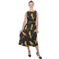 Background With Golden Birds Midi Tie-back Chiffon Dress by pakminggu