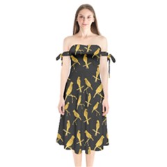 Background With Golden Birds Shoulder Tie Bardot Midi Dress by pakminggu