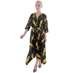 Background With Golden Birds Quarter Sleeve Wrap Front Maxi Dress by pakminggu