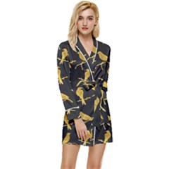 Background With Golden Birds Long Sleeve Satin Robe by pakminggu