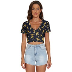 Background With Golden Birds V-neck Crop Top by pakminggu