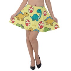 Seamless Pattern With Cute Dinosaurs Character Velvet Skater Skirt by pakminggu