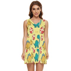 Seamless Pattern With Cute Dinosaurs Character Tiered Sleeveless Mini Dress by pakminggu