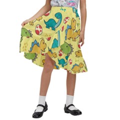 Seamless Pattern With Cute Dinosaurs Character Kids  Ruffle Flared Wrap Midi Skirt by pakminggu